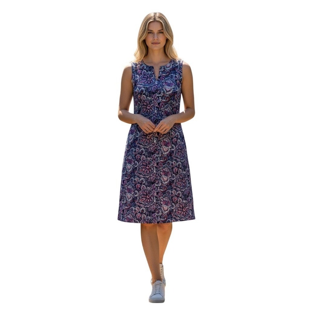 Talbot's Women's Sleeveless V-neck Multicolor Paisley stretchy dress Sz S